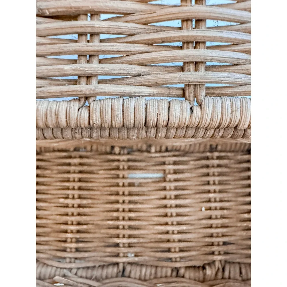 Vintage Woven Wicker Lidded Storage Box Bamboo Handle Rattan Organizer 14